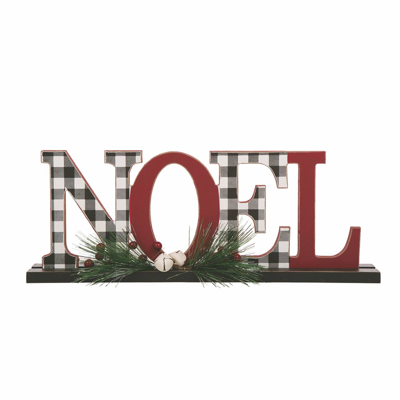Glitzhome® 15" Wooden Plaid "NOEL" Tabletop Décor